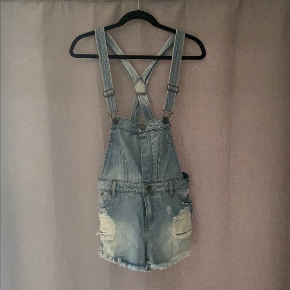Distressed Short Overalls